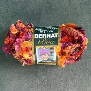NEW Bernat Boa Fuzzy Yarn Orange Purple Brown Variegated
